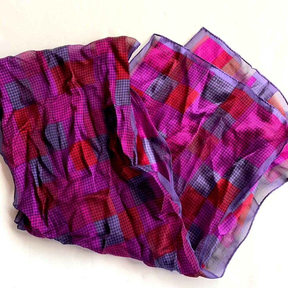 Adrienne Vittadini GORGEOUS Purple Jewel Tones Houndstooth Plaid Long Scarf